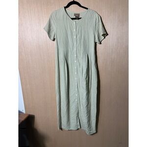 Eileen Fisher Silk Button Front Dress Midi Sage Green Womens Size S/M